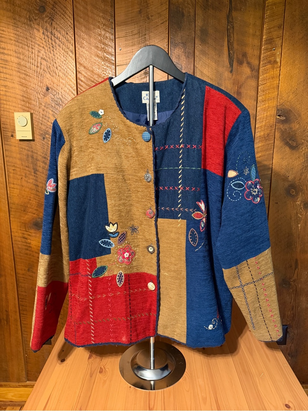 Vintage Koret City Blues Patchwork Embroidered Jacket Denim Plus Size 18W